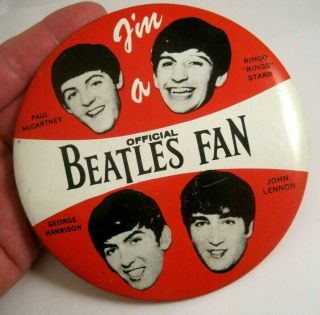 Vintage Official Beatles Fan 4 " Pin Back Nems Entertainment 1964 Green Duck