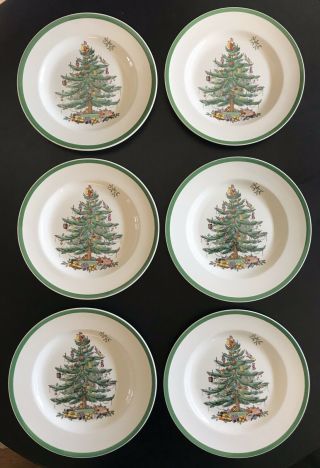 Set of 6 SPODE Christmas Tree Dinner Plates 10 1/2 