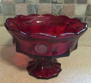Vintage Fostoria Elegant Ruby Red Glass Coin Compote Pedestal Bowl