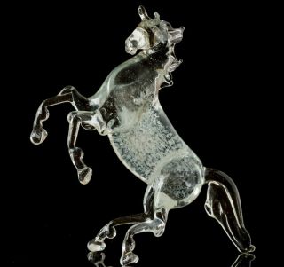 Clear White Horse Figurine Blown Glass " Murano " Art Animal Farm Sculpture
