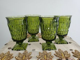 Set Of 4 Vintage Green Depression Glass Goblets