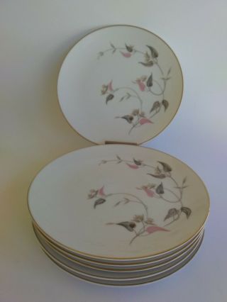 6 Noritake China Arden 5603 Pink Flowers Gray Leaves 8 " Salad / Luncheon Plates