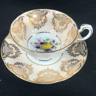 Paragon England Orchard Fruit Gold Filigree Swag Peach Cup Saucer