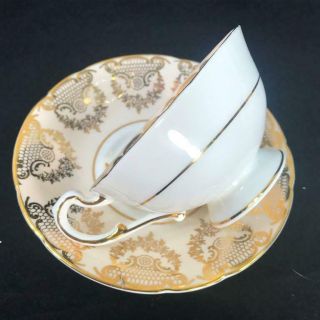 Paragon England Orchard Fruit Gold Filigree Swag Peach Cup Saucer 5