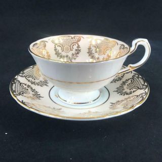 Paragon England Orchard Fruit Gold Filigree Swag Peach Cup Saucer 6