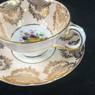 Paragon England Orchard Fruit Gold Filigree Swag Peach Cup Saucer 7