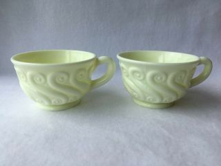 2 Lg Wright S - Repeat Pattern Punch Cups White Custard Glass Vintage