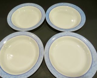 Vhtf (4) Corelle Blue Crackle 8 1/2 " Flat Rimmed Soup/salad Bowls