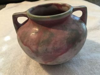 Burley Winters 2 Handled Pottery Vase Mottled Burgandy Pink Arts And Crafts