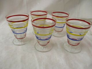 Vintage Anchor Hocking Banded Rings 5 Footed Juice Glasses
