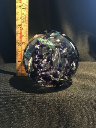 Signed Karg Purple Art Glass Paperweight With Bubbles