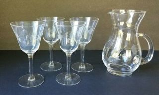 Princess House Heritage 22 Oz Pitcher 6 1/2 " - Plus 4 Wine Glasses - All Etched