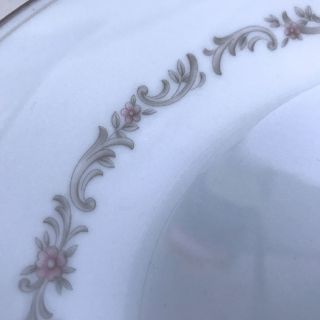 Vintage Noritake Corona 6502 Platter Pink Flowers Gray Leaves Silver Trim 2