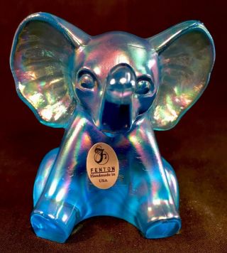 Fenton Art Glass Celeste Blue Stretch Carnival Elephant