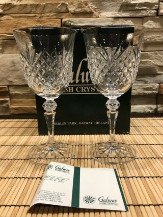 Set Of 2 Galway Irish Clear Crystal 24 Lead Clarendon Wine Goblets Glasses