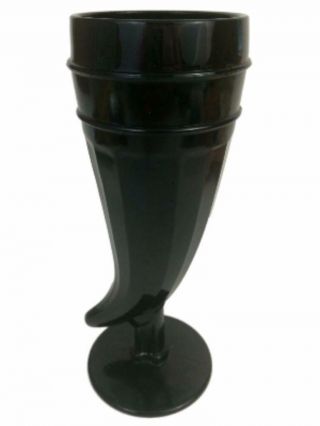 Tiara Vintage Ebony Black Glass Powder Horn Goblet 8 " Viking Indiana 1970 