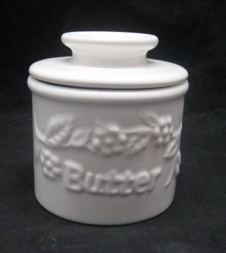 Butter Bell Beurre Crock White Embossed Flowers L.  Tremain