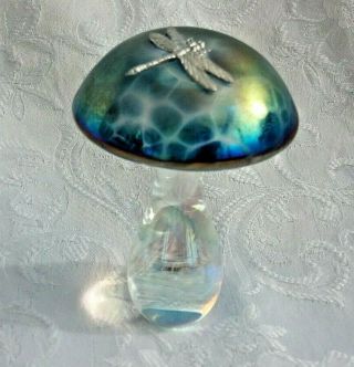 Heron Glass Azure Mushroom With Pewter Dragonfly - Boxed - Made In Lake District