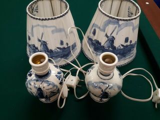 Antique Delft Holland Blue & White,  Lamps And Shades,  Windmill Design