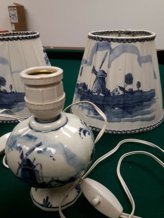 Antique Delft holland blue & white,  lamps and shades,  windmill design 4