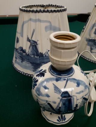 Antique Delft holland blue & white,  lamps and shades,  windmill design 5