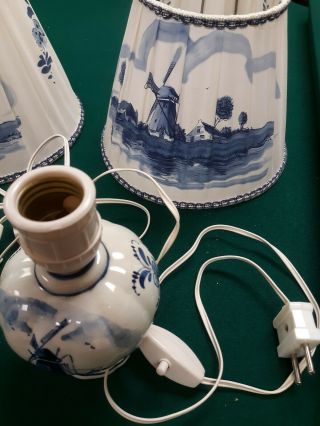 Antique Delft holland blue & white,  lamps and shades,  windmill design 6