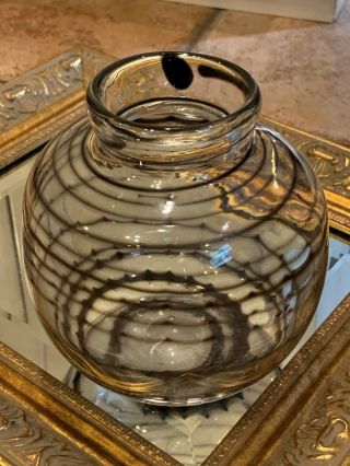 Vintage Art Glass Clear & Black Swirl Hand Blown 6 " Squatty Round Italy Vase Eu