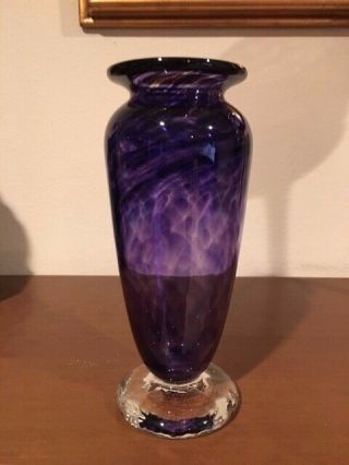 Vtg Studio Art Glass Hand Blown Purple Amethyst Swirl Vase