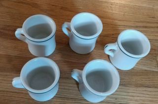 Victor Coffee Mugs Set Of 5 Restaurant Ware Green Stripe Rim,  White Body