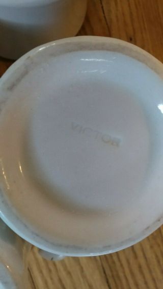 VICTOR Coffee Mugs Set of 5 Restaurant Ware Green Stripe Rim,  White Body 6