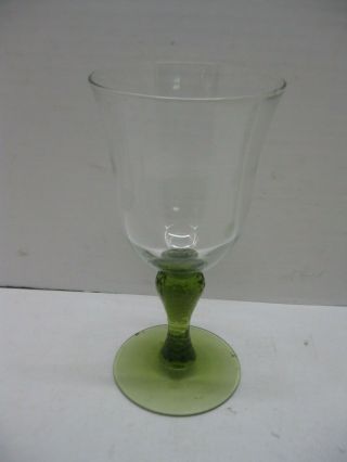 Vintage Avocado Green Glass Wine Glasses Goblets Textured Stem Set of 2 2