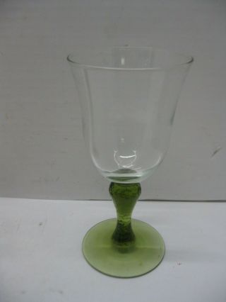 Vintage Avocado Green Glass Wine Glasses Goblets Textured Stem Set of 2 3