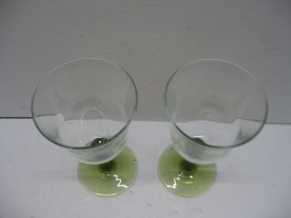 Vintage Avocado Green Glass Wine Glasses Goblets Textured Stem Set of 2 4