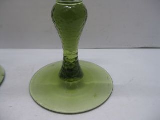 Vintage Avocado Green Glass Wine Glasses Goblets Textured Stem Set of 2 5
