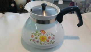 Vintage Corning Ware 6 - Cup Teapot Spring Meadow