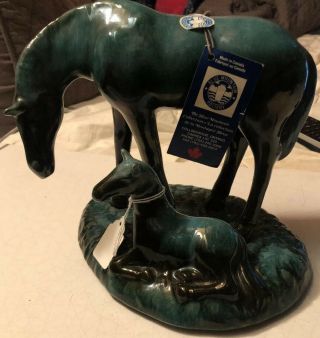 Blue Mountain Pottery Green Horse With Her Foal