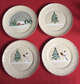 Vintage 4 Lamas Hand Painted Pottery Christmas/holiday/desert 8 " Plates/ Italy