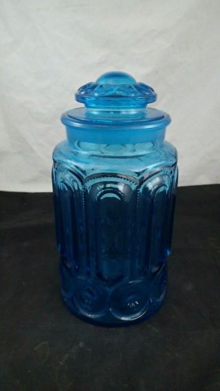 Large Le Smith Moon And Stars Turquoise Blue Canister Cookie Jar 11 " Apothecary