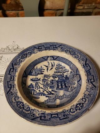 Antique Warranted Staffordshire Churchill Blue Willow Bowl 10 " England Mid 1800s