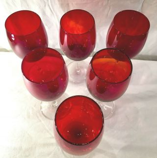 6 Ruby Red Glass Wine Glasses Christmas Stemware Glasses Red Bola Wine Bar Ware