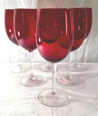 6 Ruby Red Glass Wine Glasses Christmas Stemware Glasses Red Bola Wine Bar ware 2