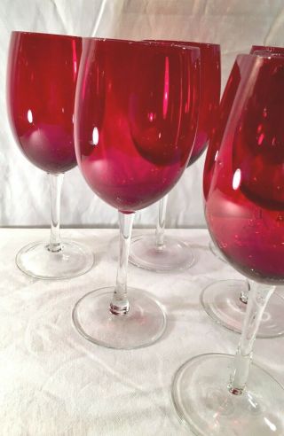 6 Ruby Red Glass Wine Glasses Christmas Stemware Glasses Red Bola Wine Bar ware 4