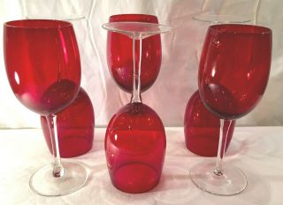 6 Ruby Red Glass Wine Glasses Christmas Stemware Glasses Red Bola Wine Bar ware 5