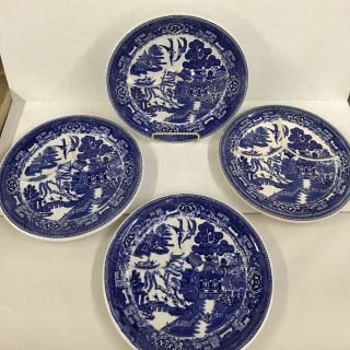 Set Of 4 Vintage Restaurant Wellsville China Blue Willow Plate Divided 9 1/2 "
