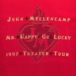 1997 Vintage John Mellencamp Red T - Shirt - Mr.  Happy Go Lucky Theater Tour - (l)