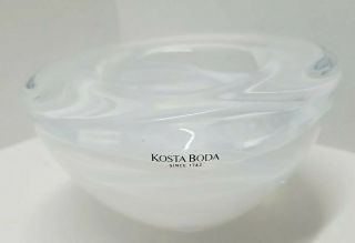 Vtg Kosta Boda Crystal White & Clear Swirl Art Glass Votive Candle Holder Accent