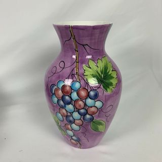 Vintage Italian Ceramic Hand Painted Vase Made In Italy 13 - 1/2” Tall Grapes