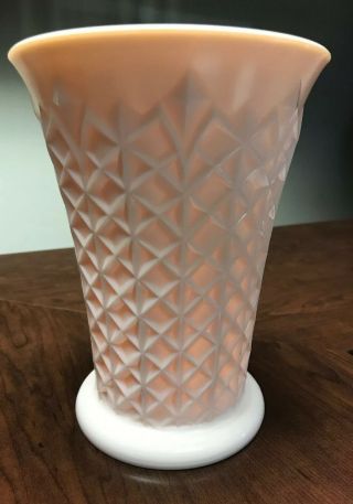 Vintage Jeanette Shell Pink Milk Glass 7 " Vase Crosshatch Detail