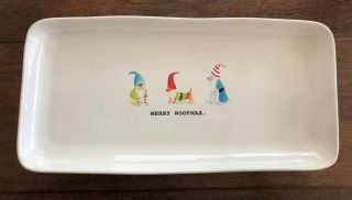 Rae Dunn Merry Woofmas Tray Platter Dog Stoneware Artisan 3 Elf Gnome Dogs