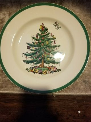 3 Vtg Spode Christmas Tree Dinner Plates 10 1/2 " Diameter S3324 - Green Trim